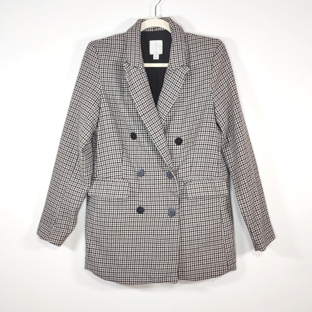 Joie Wool Blend Houndstooth Double Breasted Blazer Small Quiet‎ Luxury